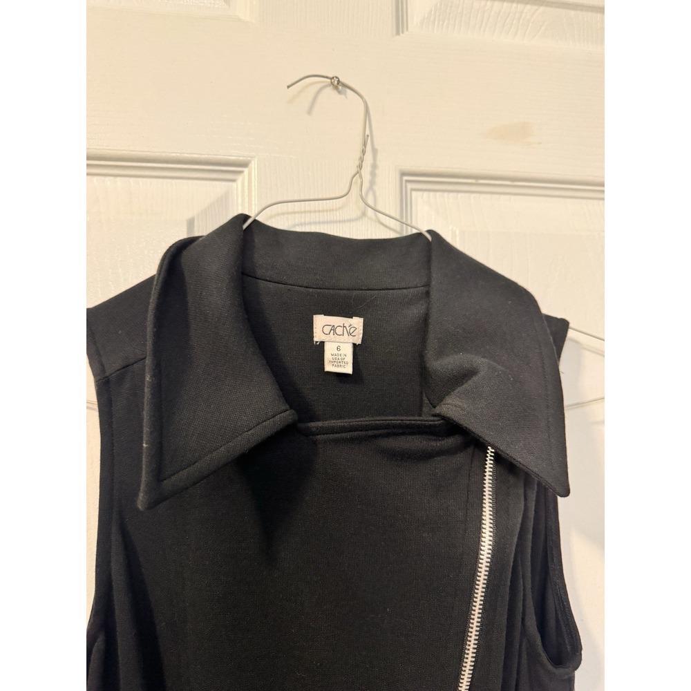Vintage Cache Women's Black Moto Style Sheath Dress Asymmetrical Zipper Sz 6 Y2K - Picture 4 of 7